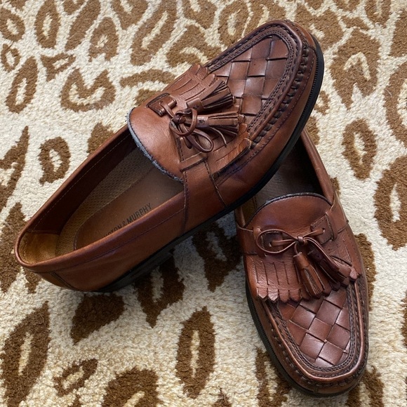 Johnston & Murphy Woven Moccasin Loafer Men’s 9 Tassel ties herringbone Fringe - Picture 3 of 13